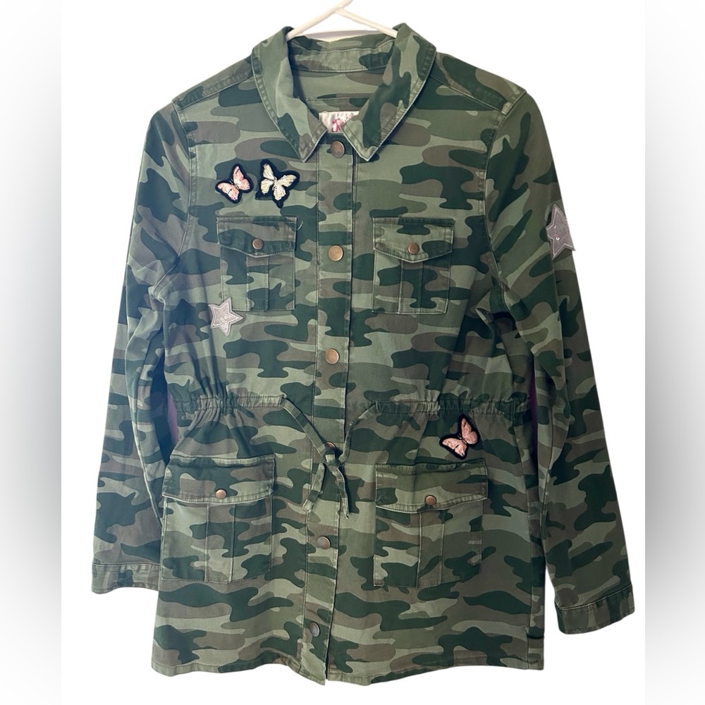 Justice Store Girls Camouflage Camo Jacket Sequin Butterflies